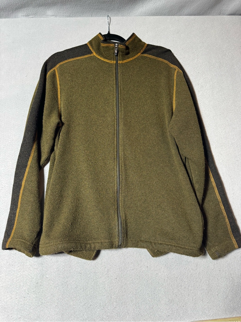 Kuhl Olive Green Zip-Up Sweater with Gold Stitching Size M
